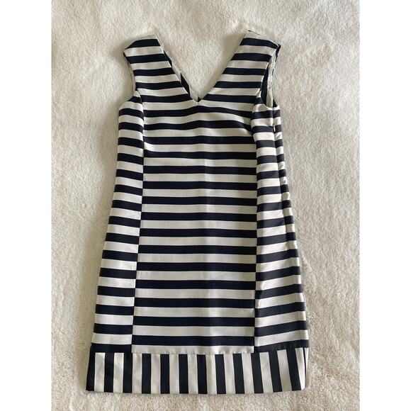 NWT Italian Sleeveless Retro Mini Dress Black White Striped V Neck Mod Style XS - Picture 4 of 9